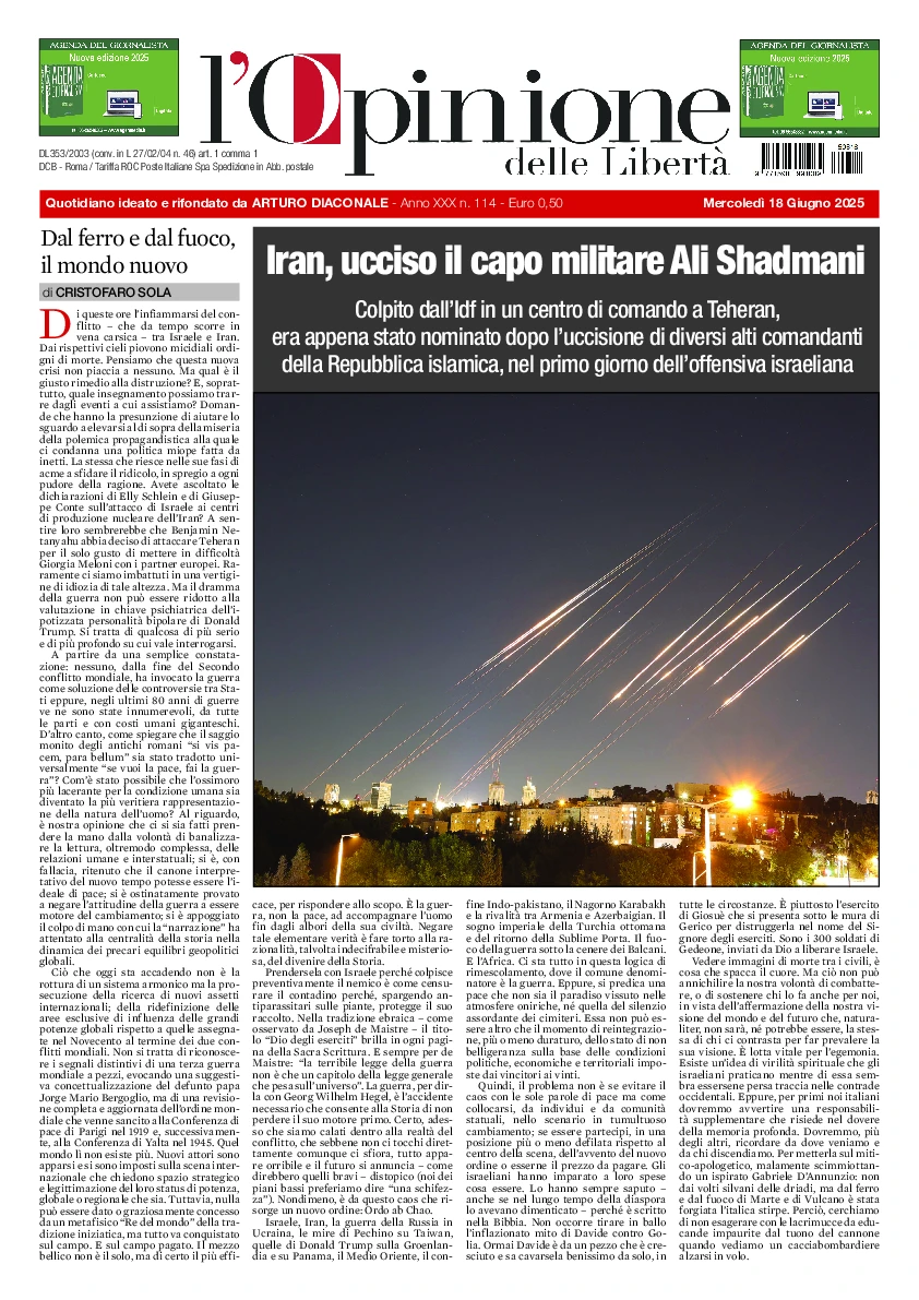 Prima-pagina-opinione della liberta-edizione-di-oggi-2025-06-18